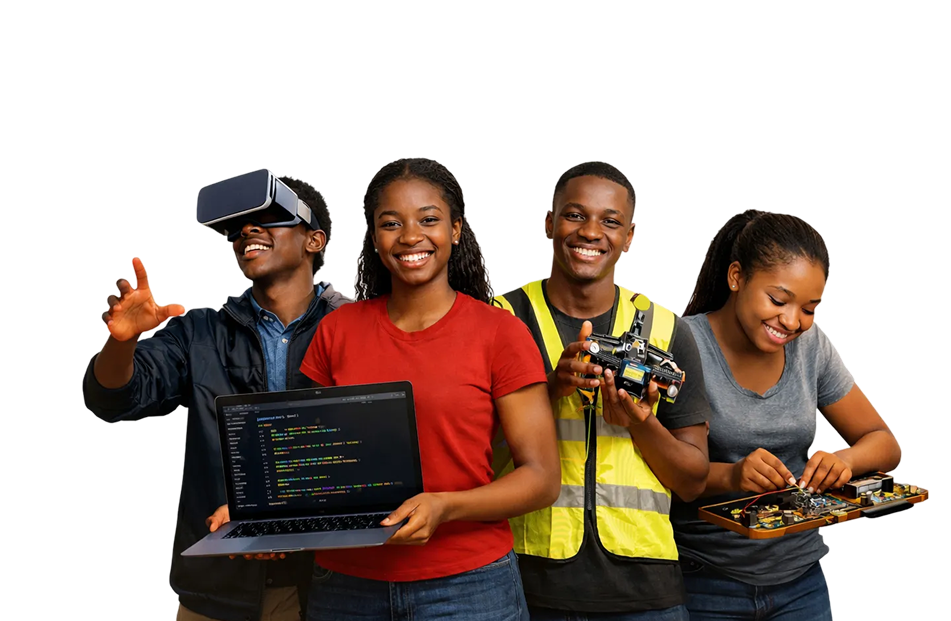 Youth team with tech devices