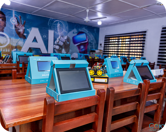 Classroom with blue tech devices